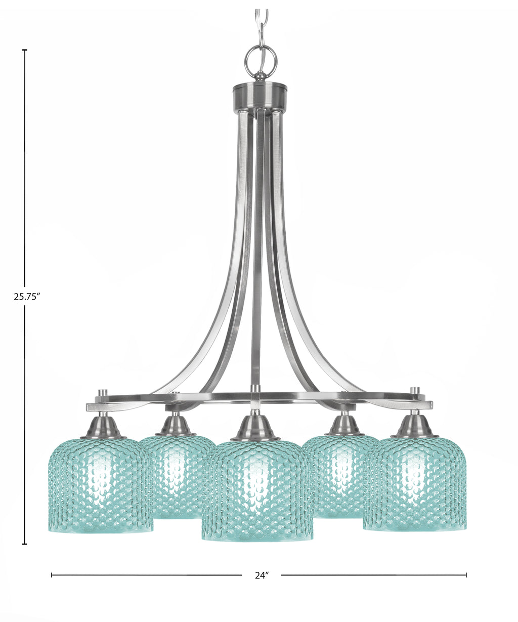 Paramount Five Light Chandelier in Brushed Nickel with Turquoise Textured Shade