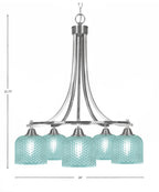 Paramount Five Light Chandelier in Brushed Nickel with Turquoise Textured Shade