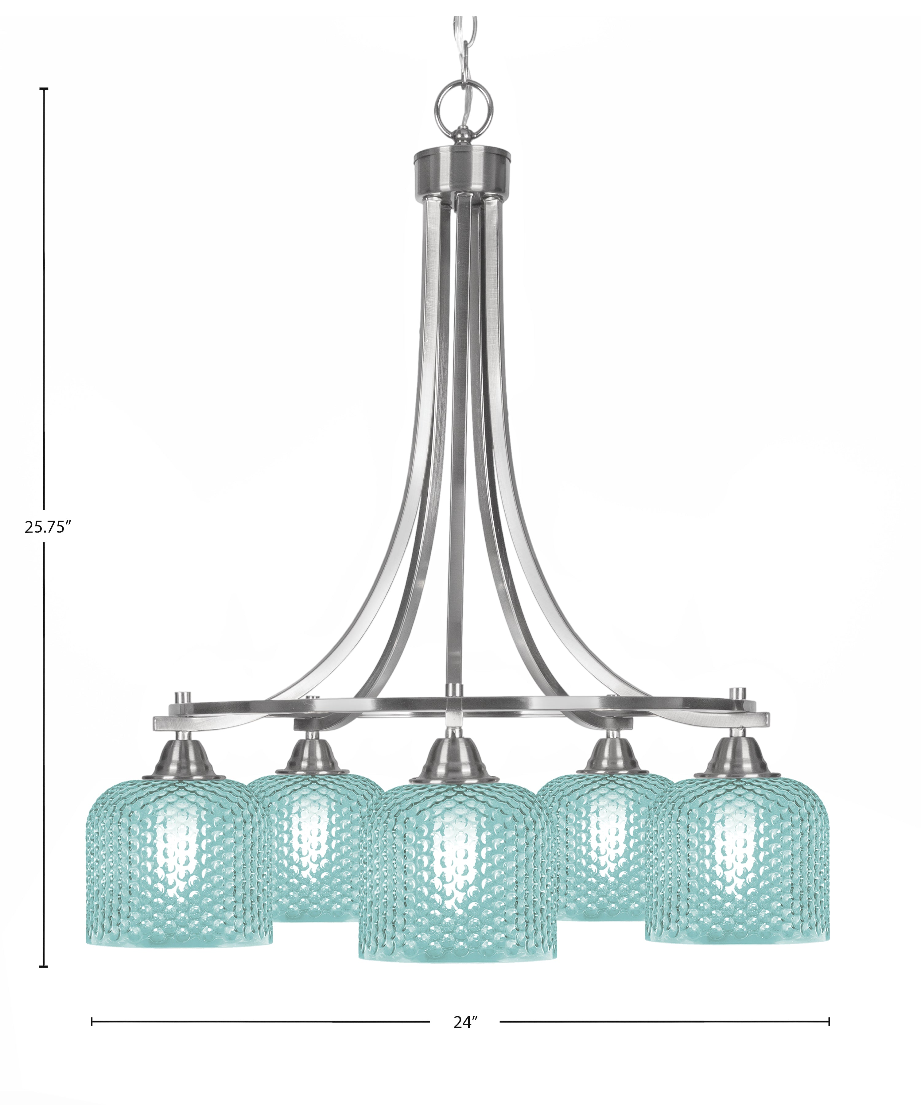 Paramount Five Light Chandelier in Brushed Nickel with Turquoise Textured Shade