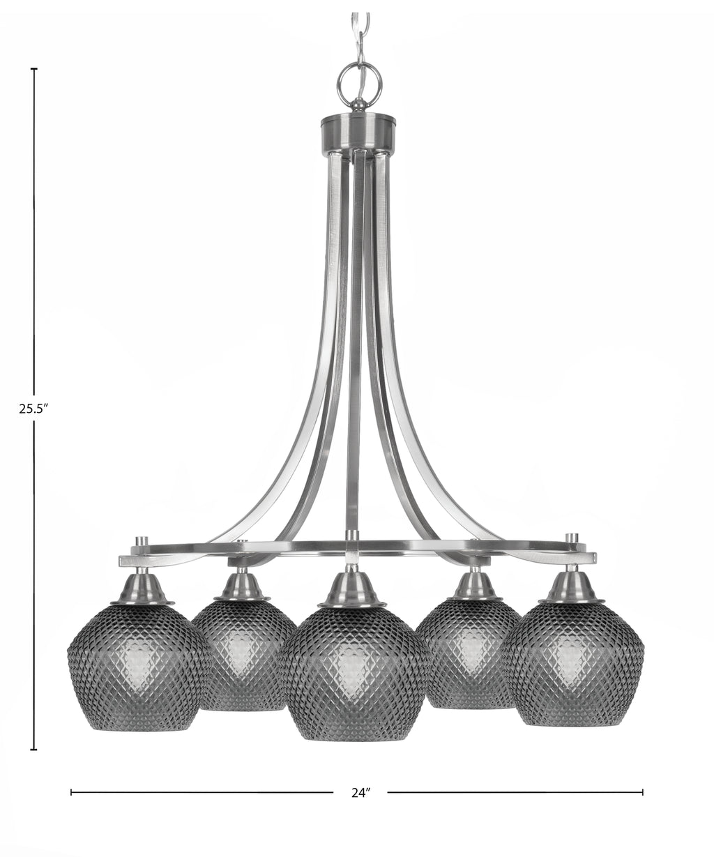 Paramount Five Light Chandelier in Brushed Nickel with Smoke Textured Shade