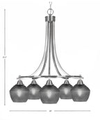 Paramount Five Light Chandelier in Brushed Nickel with Smoke Textured Shade