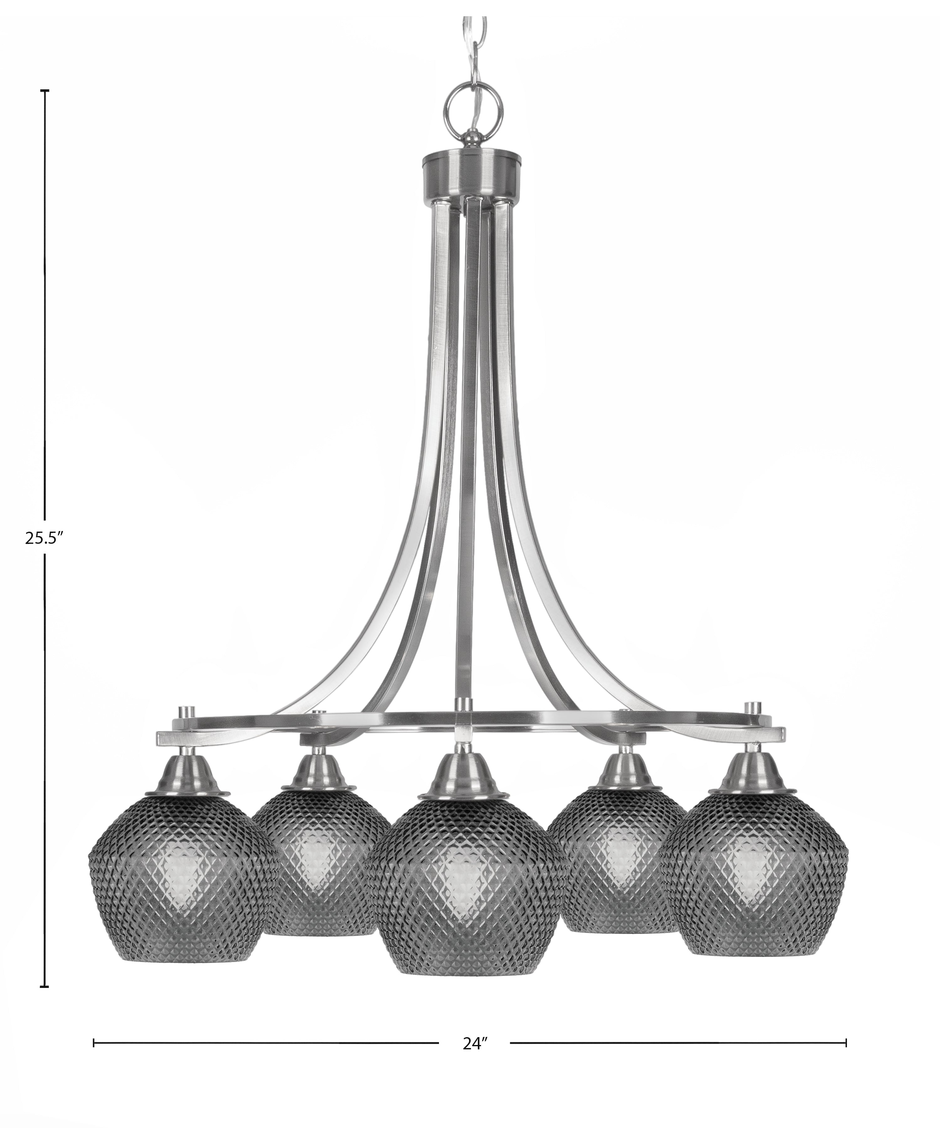 Paramount Five Light Chandelier in Brushed Nickel with Smoke Textured Shade