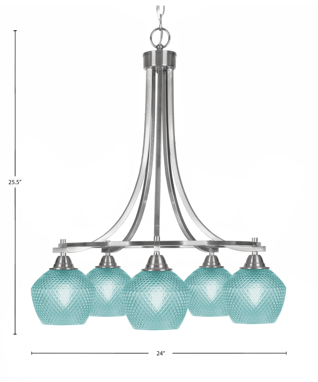 Paramount Five Light Chandelier in Brushed Nickel with Turquoise Textured Shade