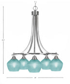 Paramount Five Light Chandelier in Brushed Nickel with Turquoise Textured Shade
