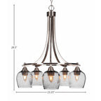 Paramount Five Light Chandelier in Brushed Nickel with 6" Clear Bubble Shade