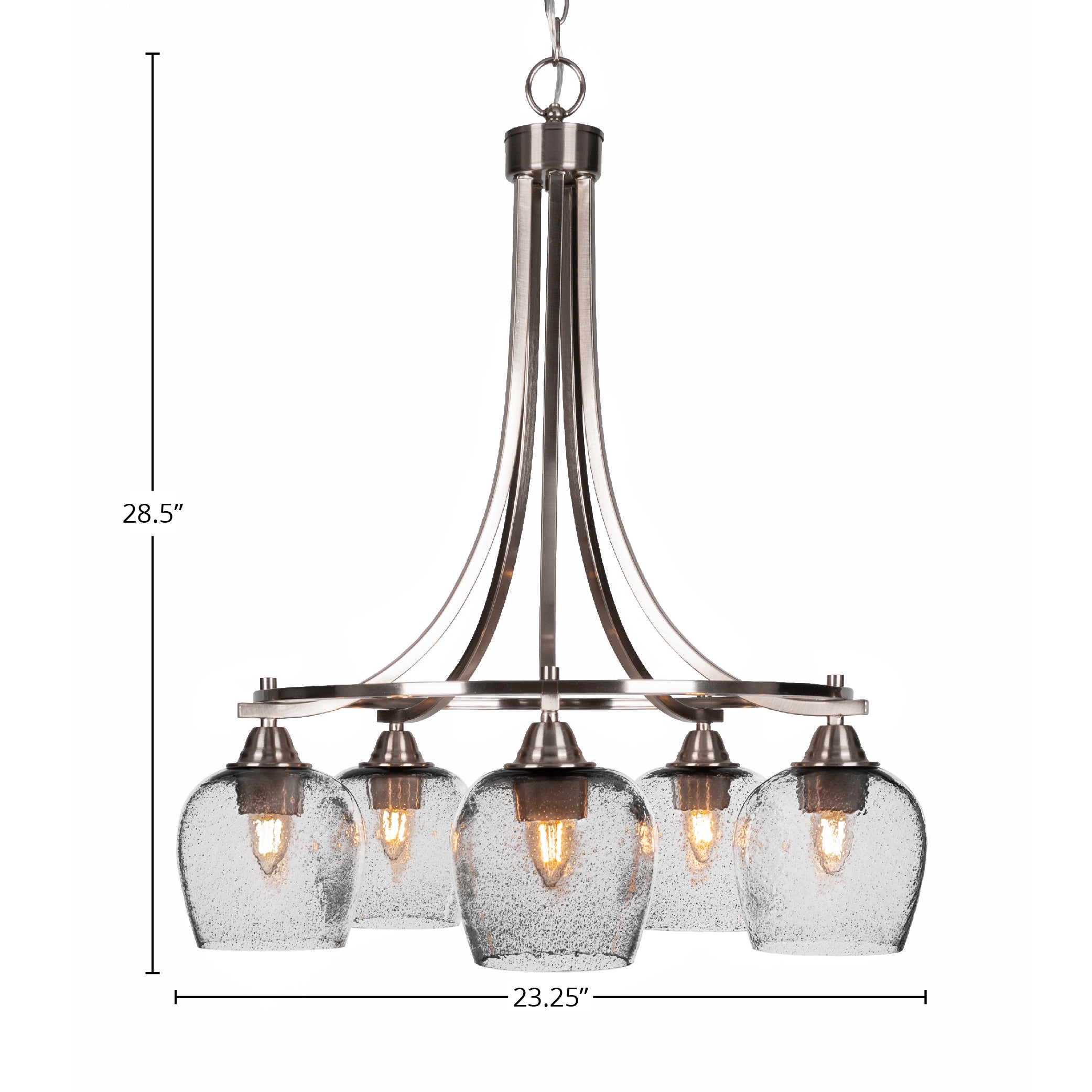 Paramount Five Light Chandelier in Brushed Nickel with 6" Clear Bubble Shade