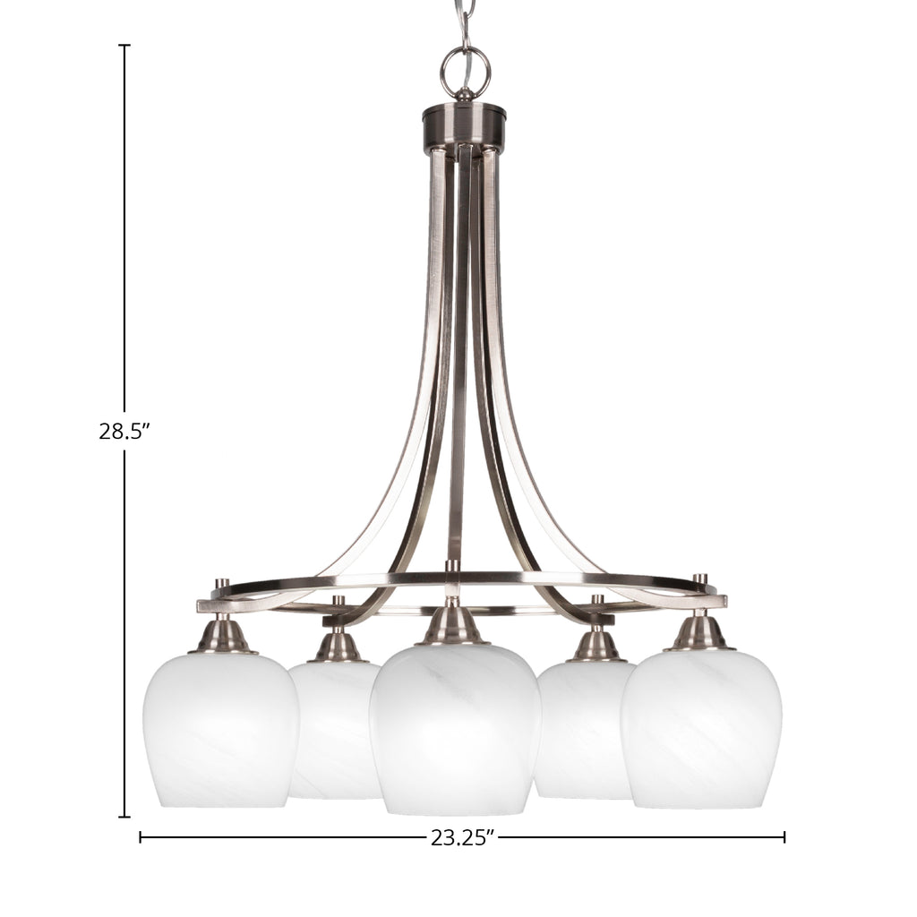 Paramount Five Light Chandelier in Brushed Nickel with 6" White Marble Shade