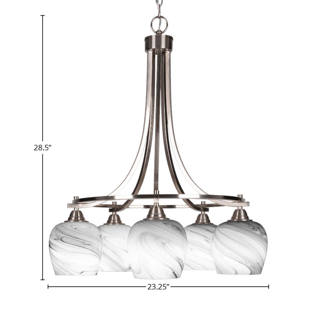 Paramount Five Light Chandelier in Brushed Nickel with 6" Onyx Swirl Shade