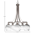 Paramount Five Light Chandelier in Brushed Nickel with 6" Onyx Swirl Shade