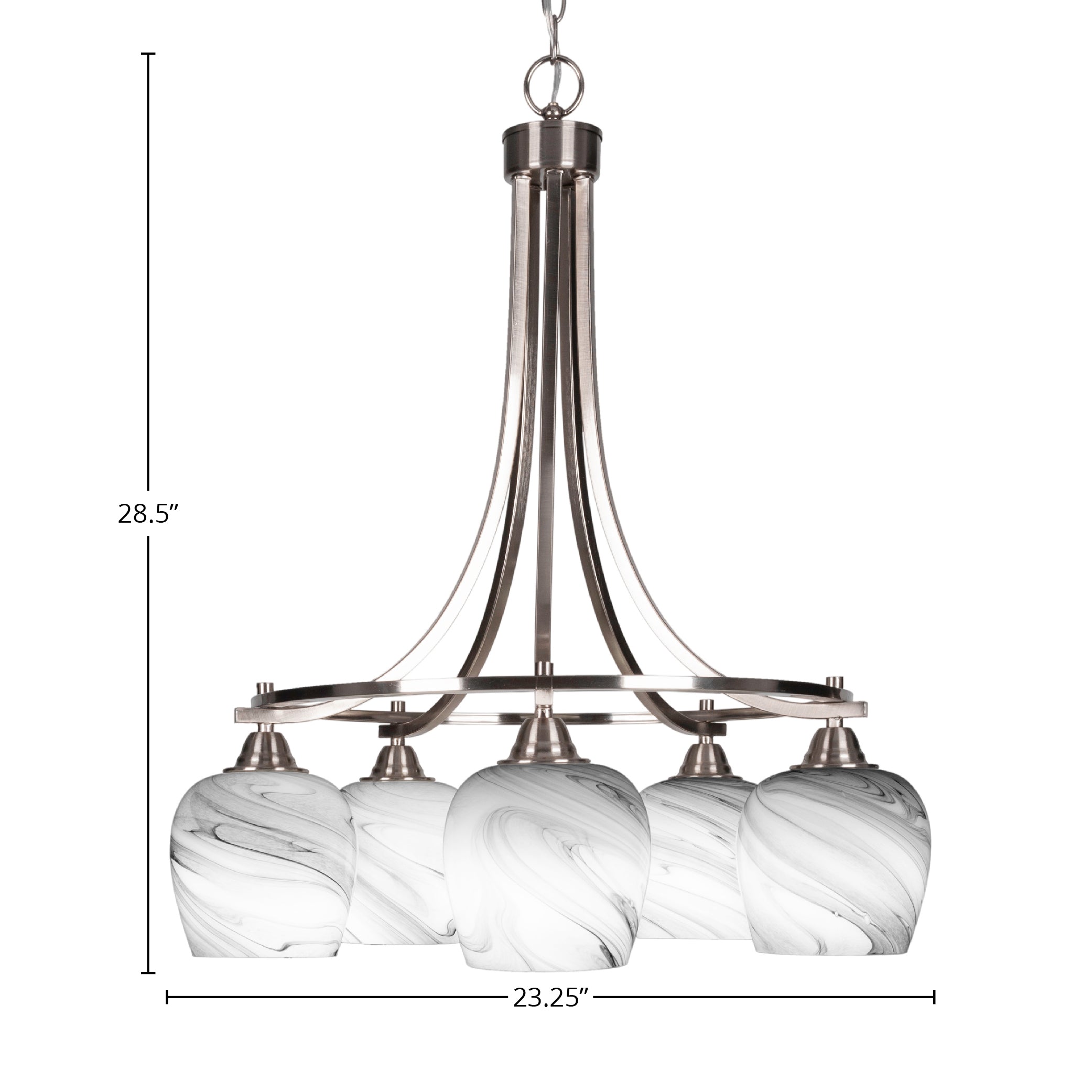 Paramount Five Light Chandelier in Brushed Nickel with 6" Onyx Swirl Shade