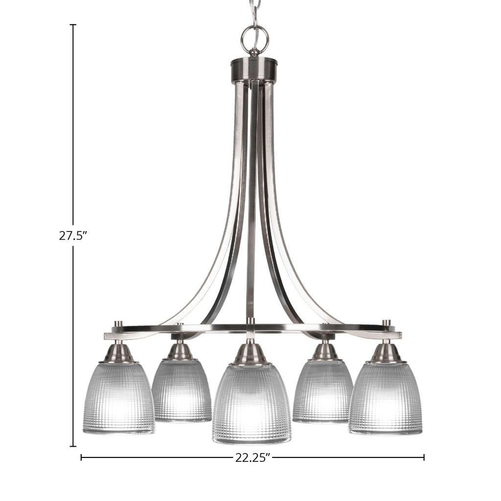 Paramount Five Light Chandelier in Brushed Nickel with 5" Clear Ribbed Shade