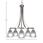 Paramount Five Light Chandelier in Brushed Nickel with 5" Clear Ribbed Shade