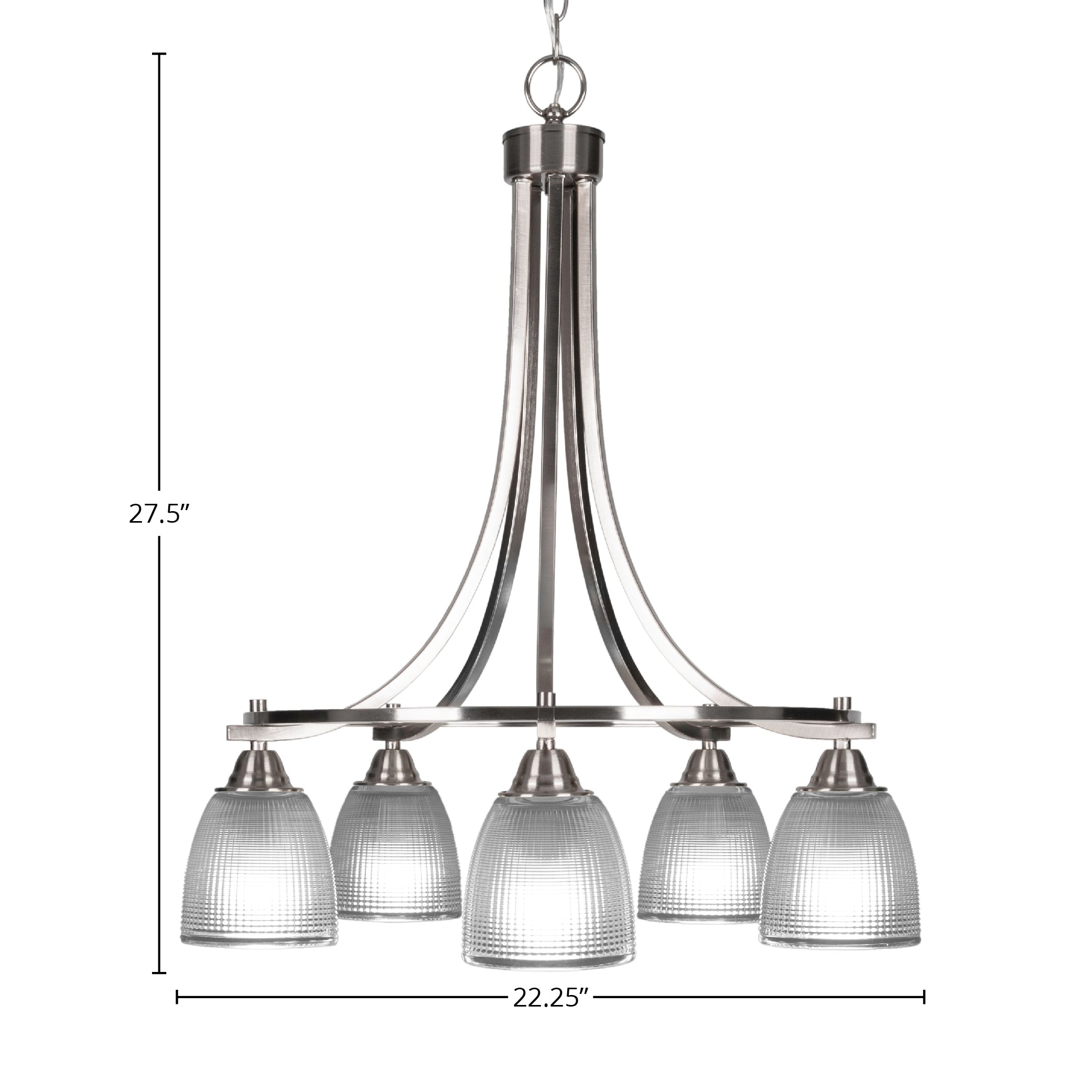 Paramount Five Light Chandelier in Brushed Nickel with 5" Clear Ribbed Shade