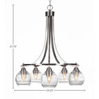 Paramount Five Light Chandelier in Brushed Nickel with 6" Clear Ribbed Shade