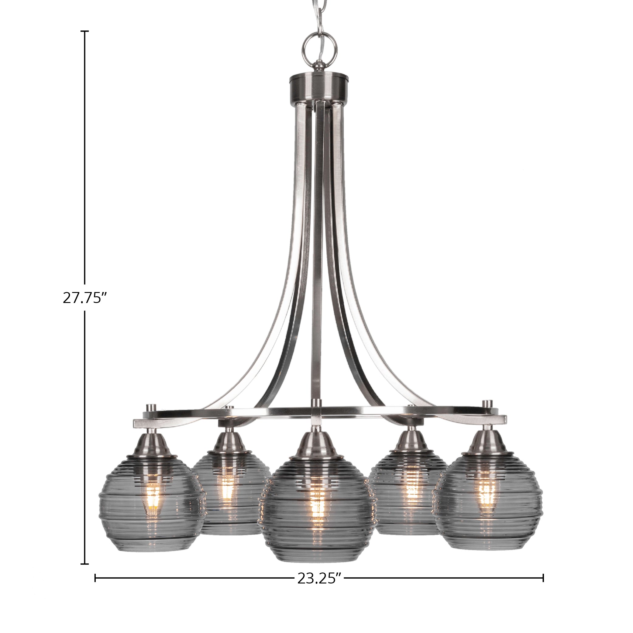 Paramount Five Light Chandelier in Brushed Nickel with 6" Smoke Ribbed Shade