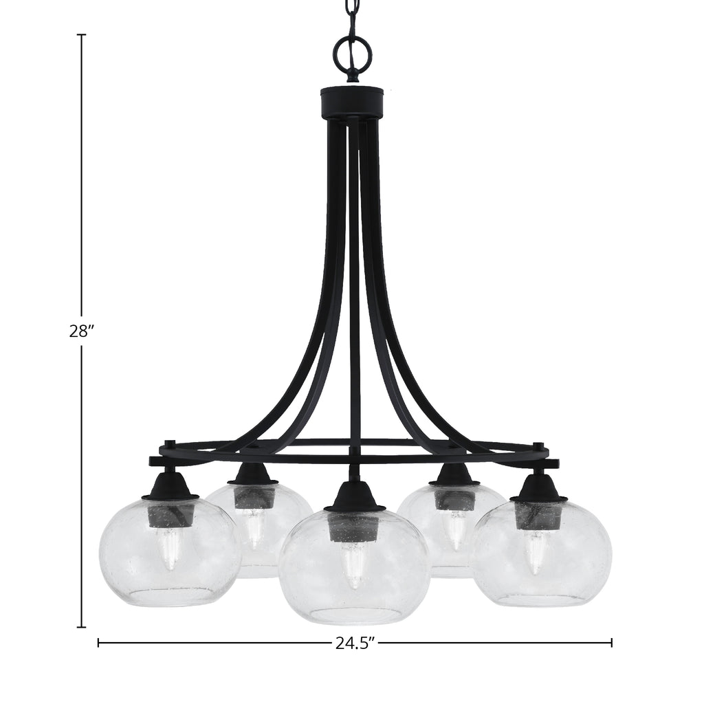 Paramount Five Light Chandelier in Matte Black with 7" Clear Bubble Shade