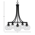 Paramount Five Light Chandelier in Matte Black with 7" Clear Bubble Shade