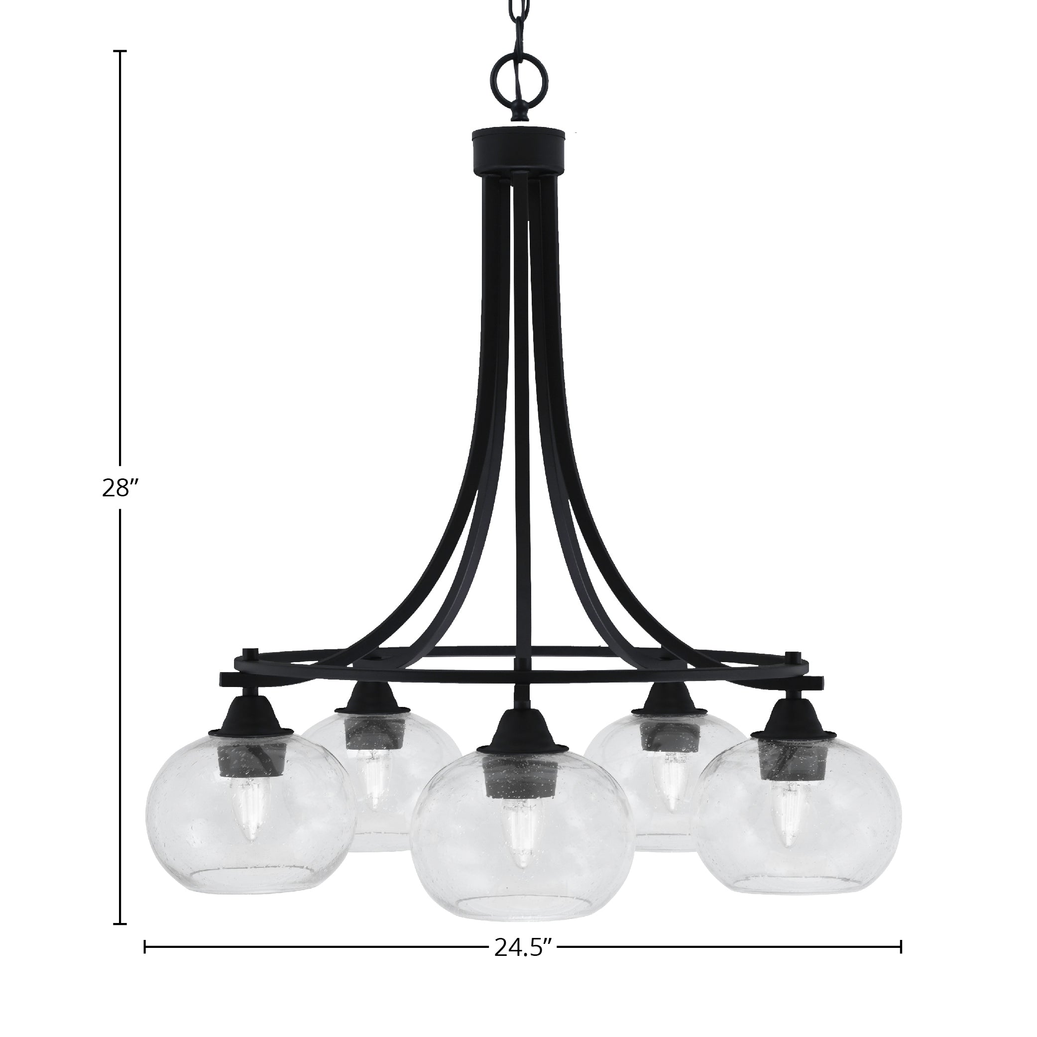 Paramount Five Light Chandelier in Matte Black with 7" Clear Bubble Shade
