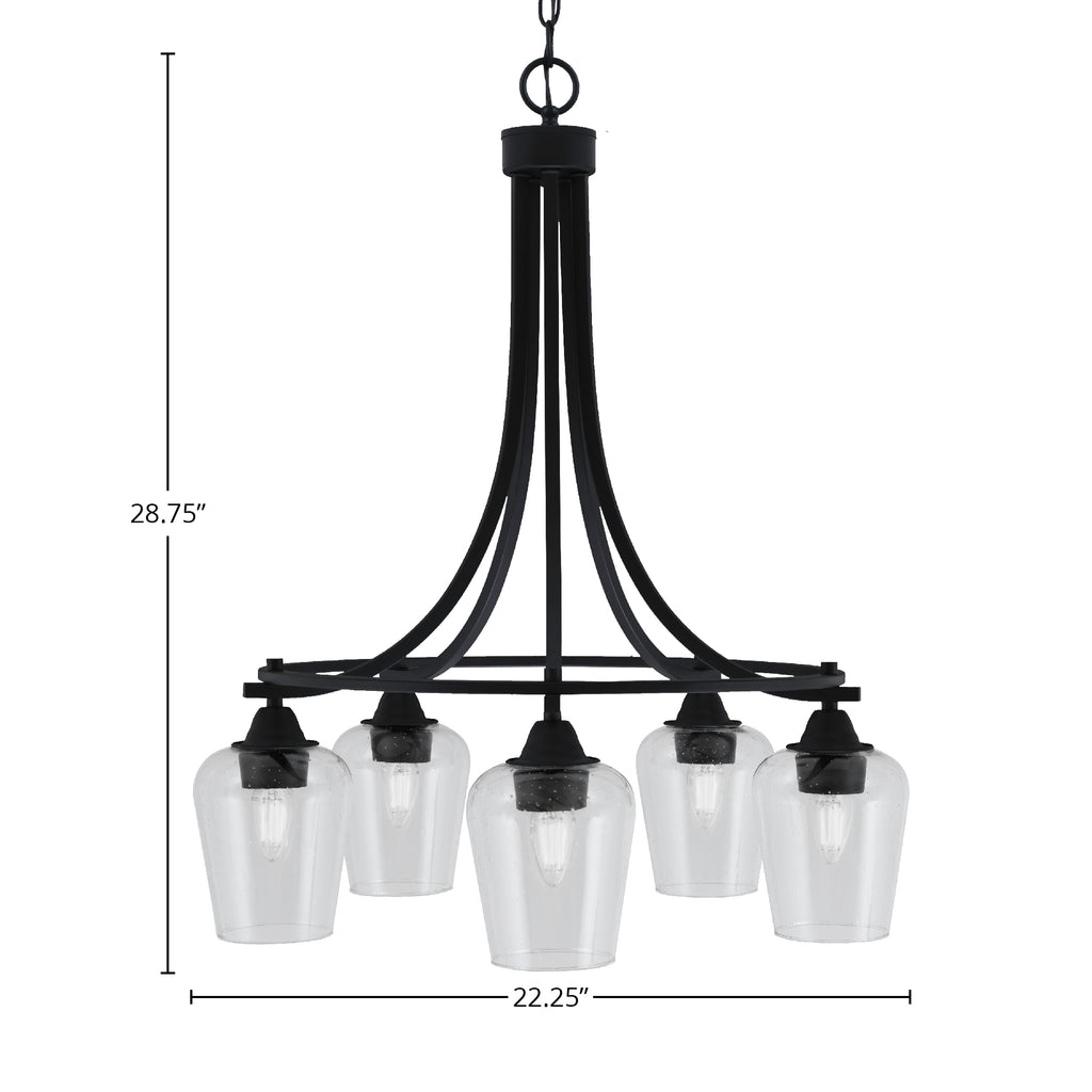 Paramount Five Light Chandelier in Matte Black with 5" Clear Bubble Shade