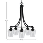 Paramount Five Light Chandelier in Matte Black with 5" Clear Bubble Shade