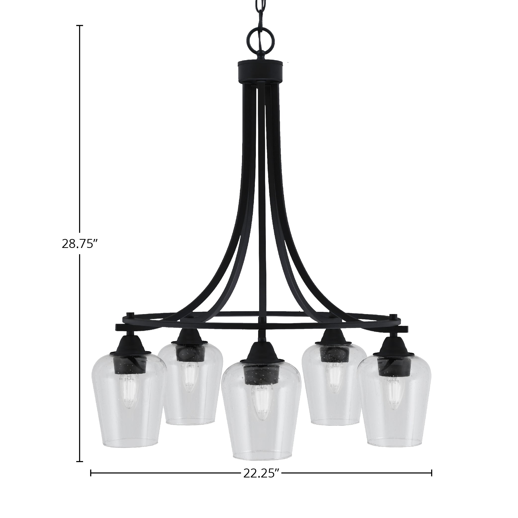 Paramount Five Light Chandelier in Matte Black with 5" Clear Bubble Shade