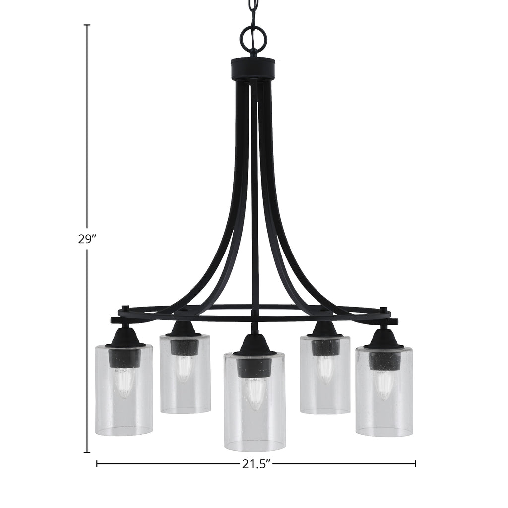 Paramount Five Light Chandelier in Matte Black with 4" Clear Bubble Shade