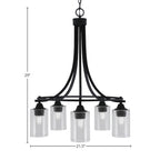 Paramount Five Light Chandelier in Matte Black with 4" Clear Bubble Shade