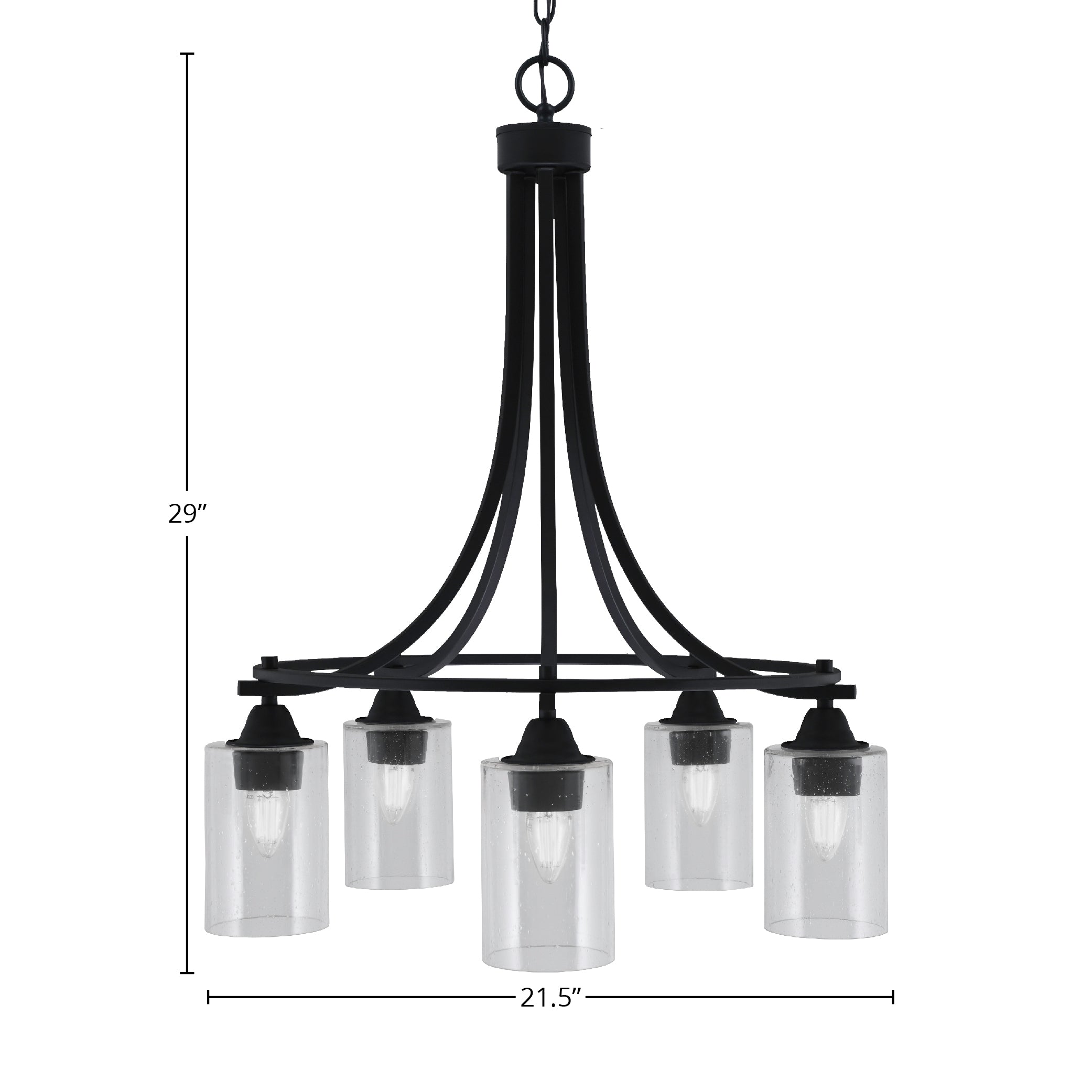 Paramount Five Light Chandelier in Matte Black with 4" Clear Bubble Shade