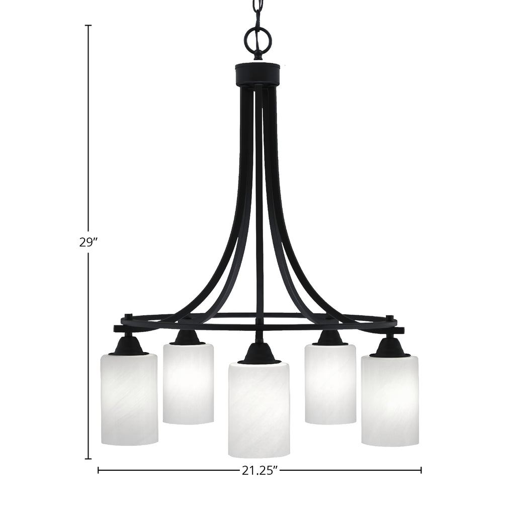 Paramount Five Light Chandelier in Matte Black with 4" White Marble Shade