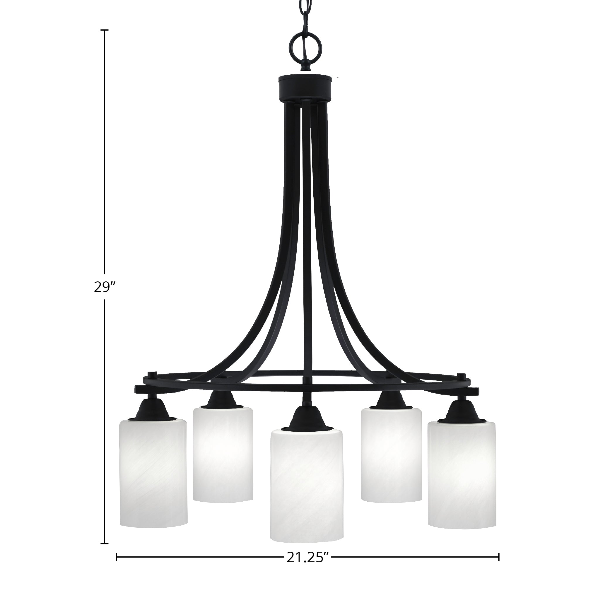 Paramount Five Light Chandelier in Matte Black with 4" White Marble Shade