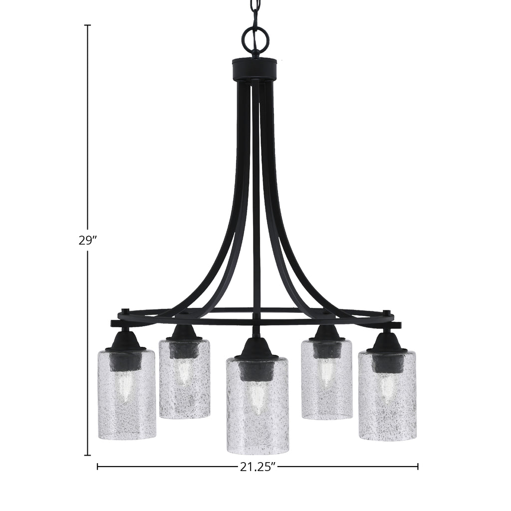 Paramount Five Light Chandelier in Matte Black with 4" Smoke Bubble Shade