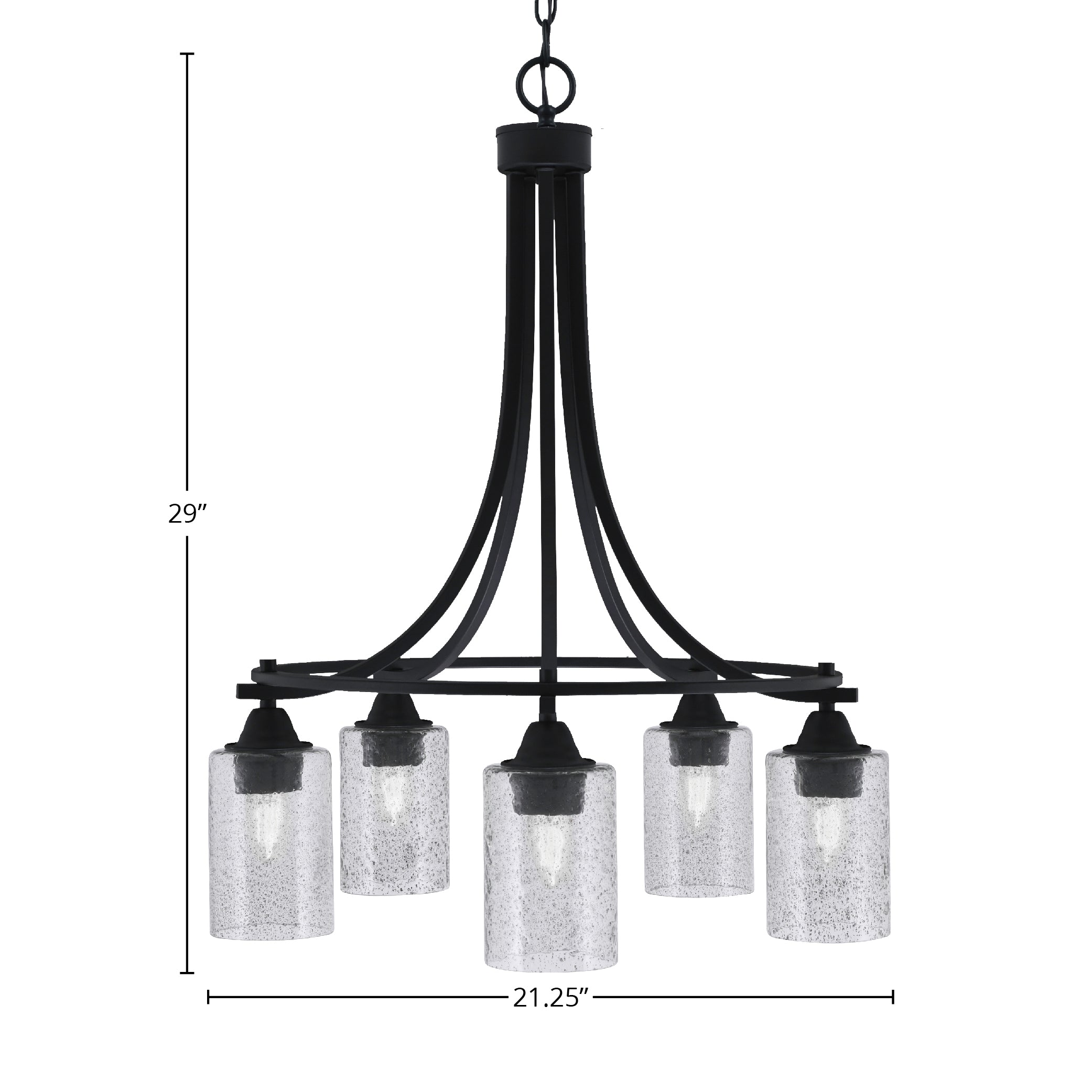 Paramount Five Light Chandelier in Matte Black with 4" Smoke Bubble Shade