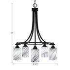Paramount Five Light Chandelier in Matte Black with 4" Onyx Swirl Shade