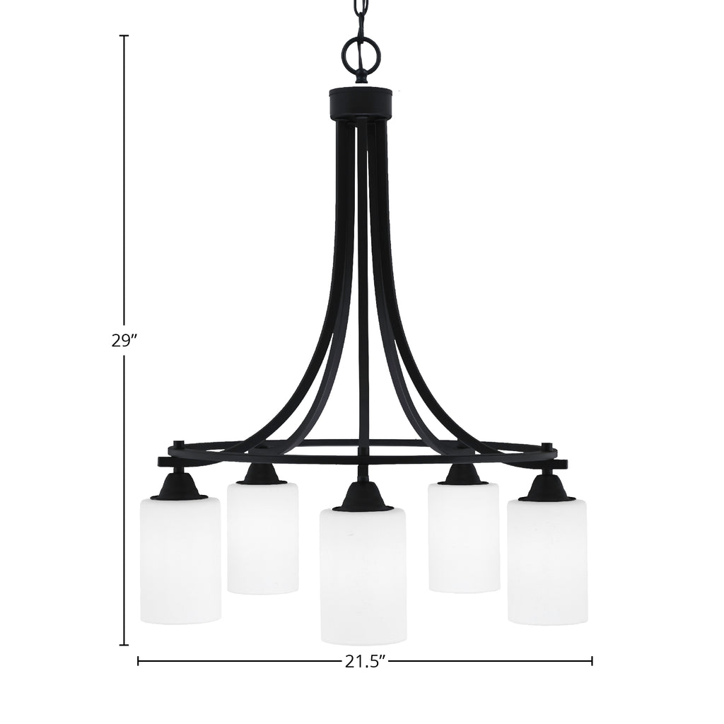 Paramount Five Light Chandelier in Matte Black with 4" White Muslin Shade