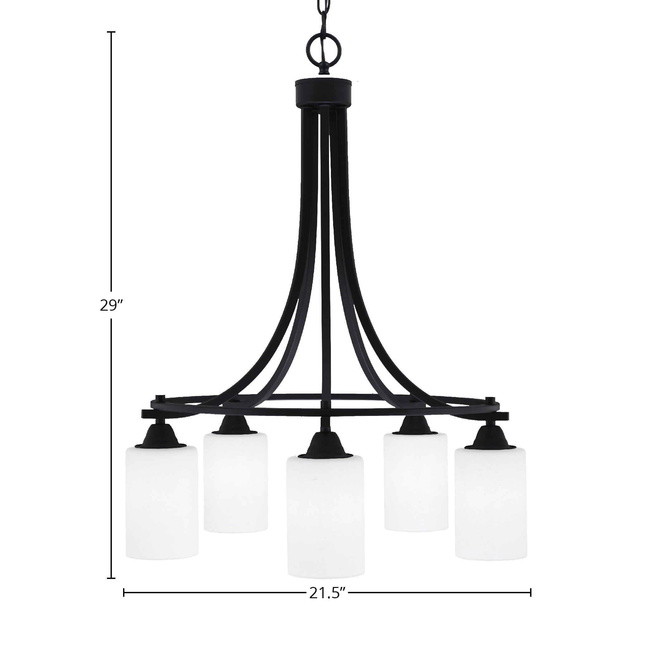 Paramount Five Light Chandelier in Matte Black with 4" White Muslin Shade