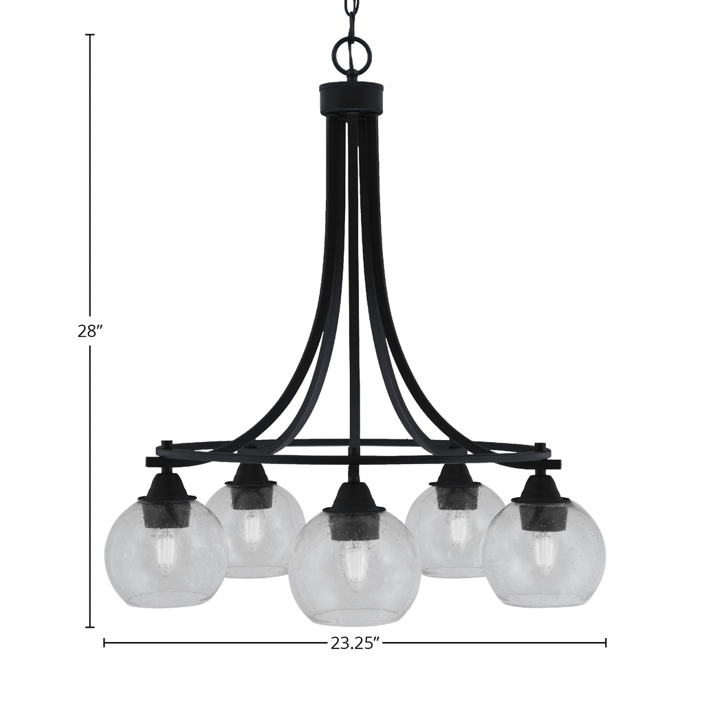 Paramount Five Light Chandelier in Matte Black with 5.75" Clear Bubble Shade