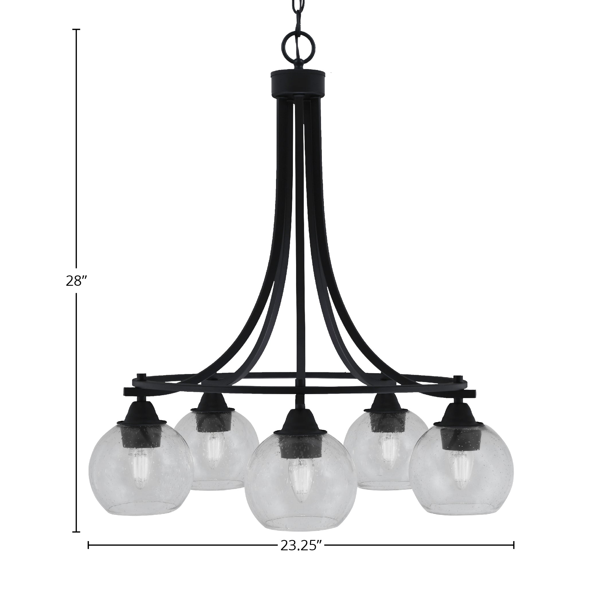 Paramount Five Light Chandelier in Matte Black with 5.75" Clear Bubble Shade
