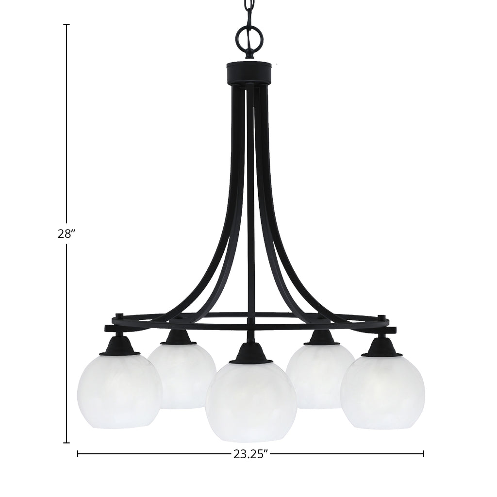 Paramount Five Light Chandelier in Matte Black with 5.75" White Marble Shade
