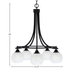 Paramount Five Light Chandelier in Matte Black with 5.75" White Marble Shade