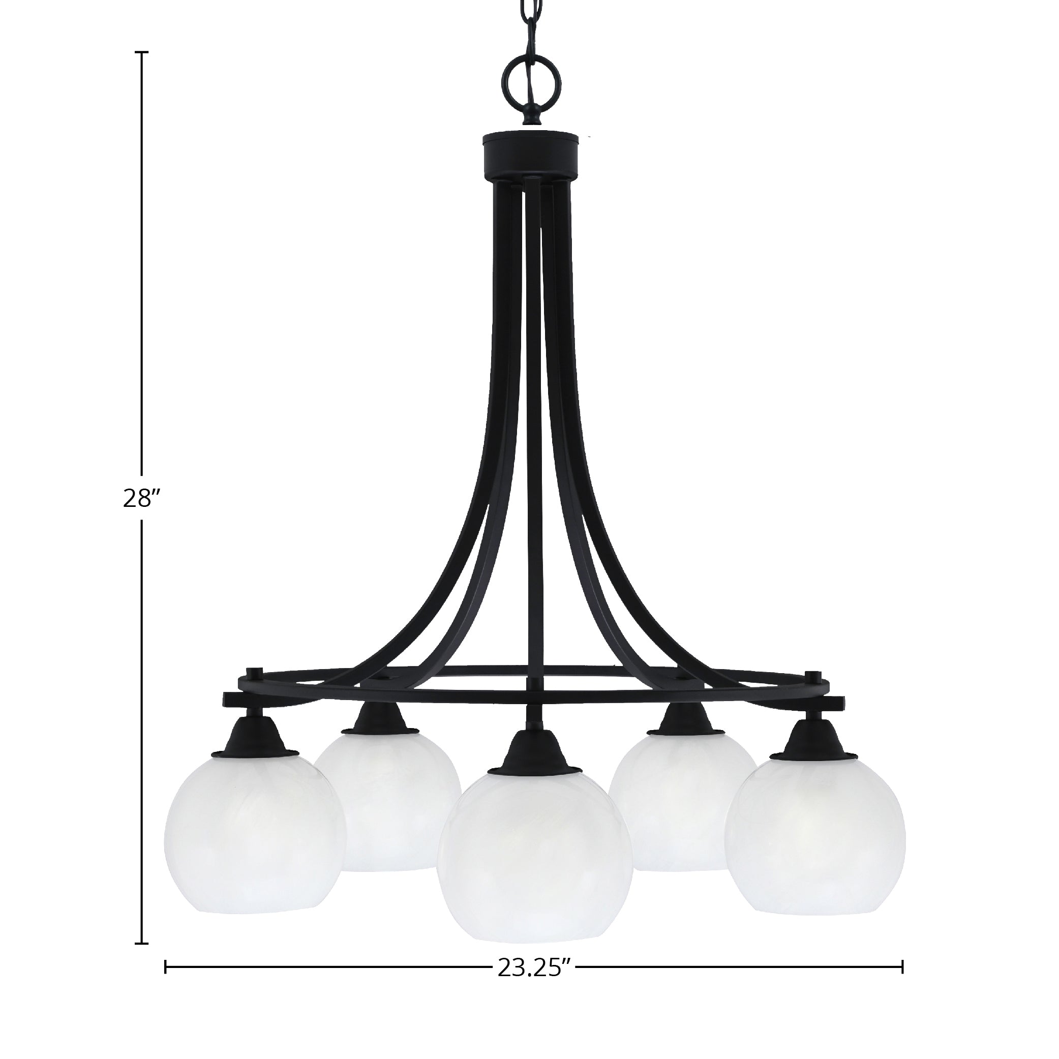 Paramount Five Light Chandelier in Matte Black with 5.75" White Marble Shade