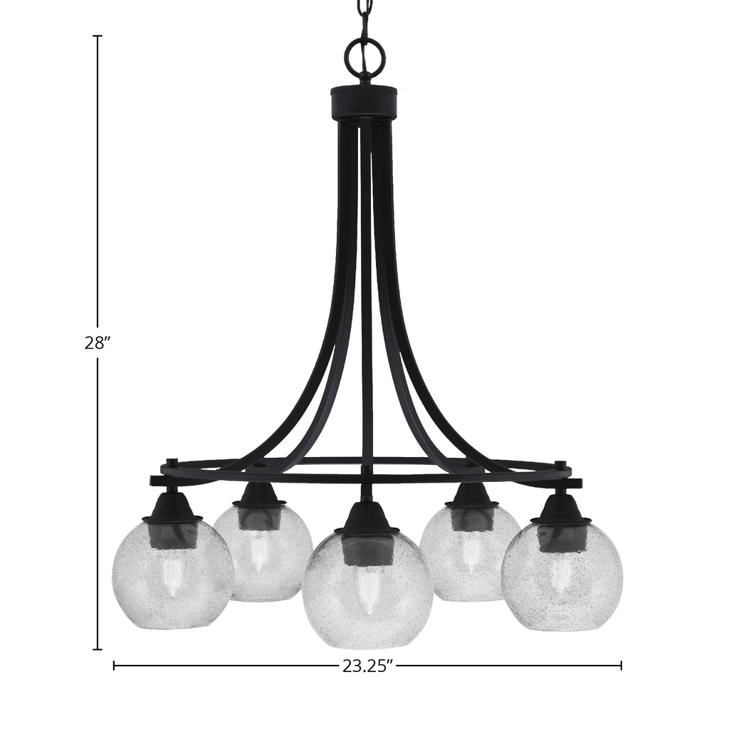 Paramount Five Light Chandelier in Matte Black with 5.75" Smoke Bubble Shade