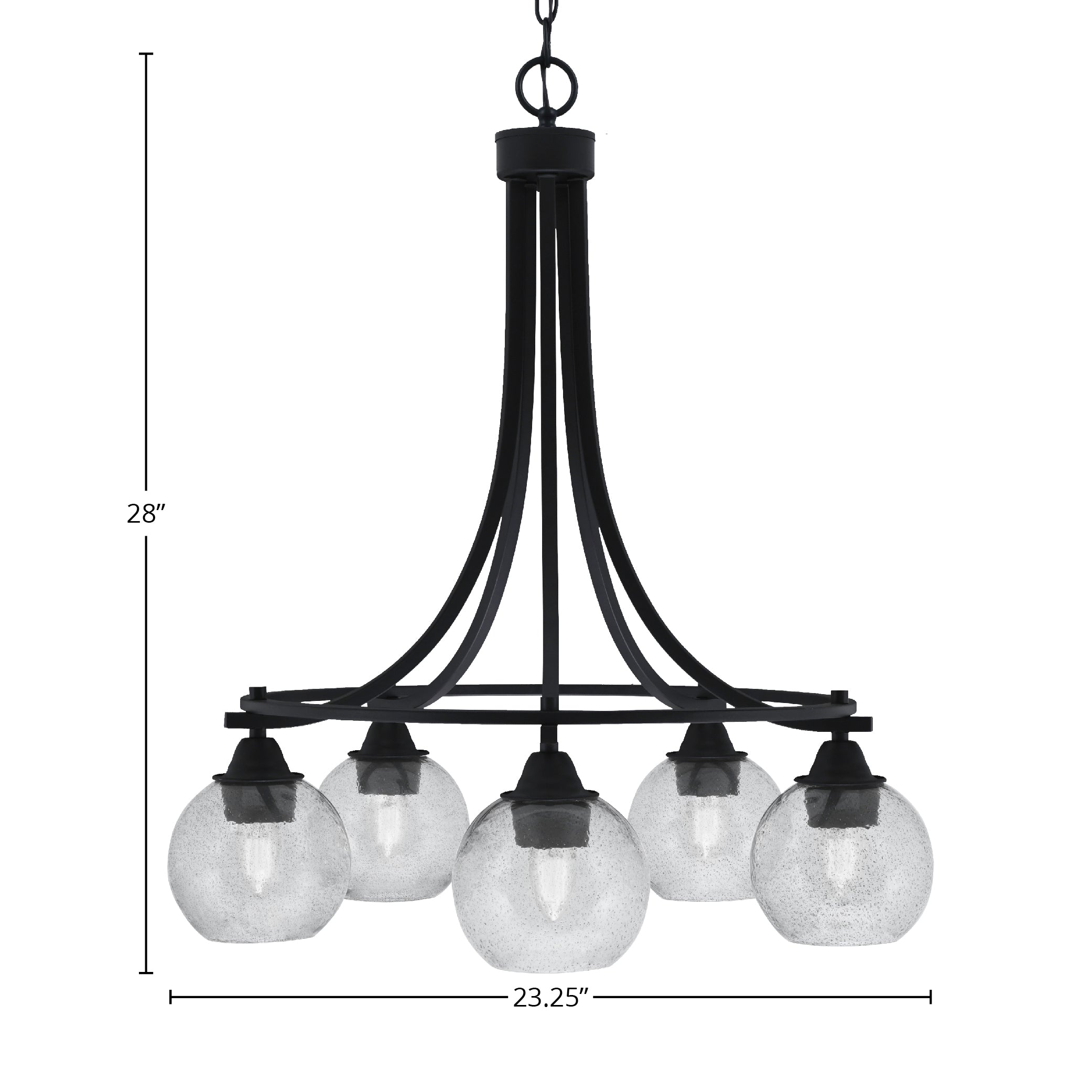 Paramount Five Light Chandelier in Matte Black with 5.75" Smoke Bubble Shade