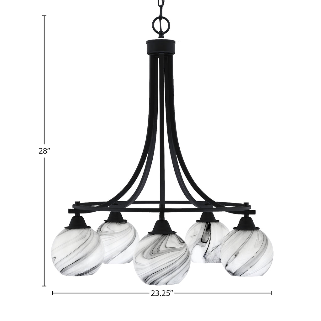 Paramount Five Light Chandelier in Matte Black with 5.75" Onyx Swirl Shade