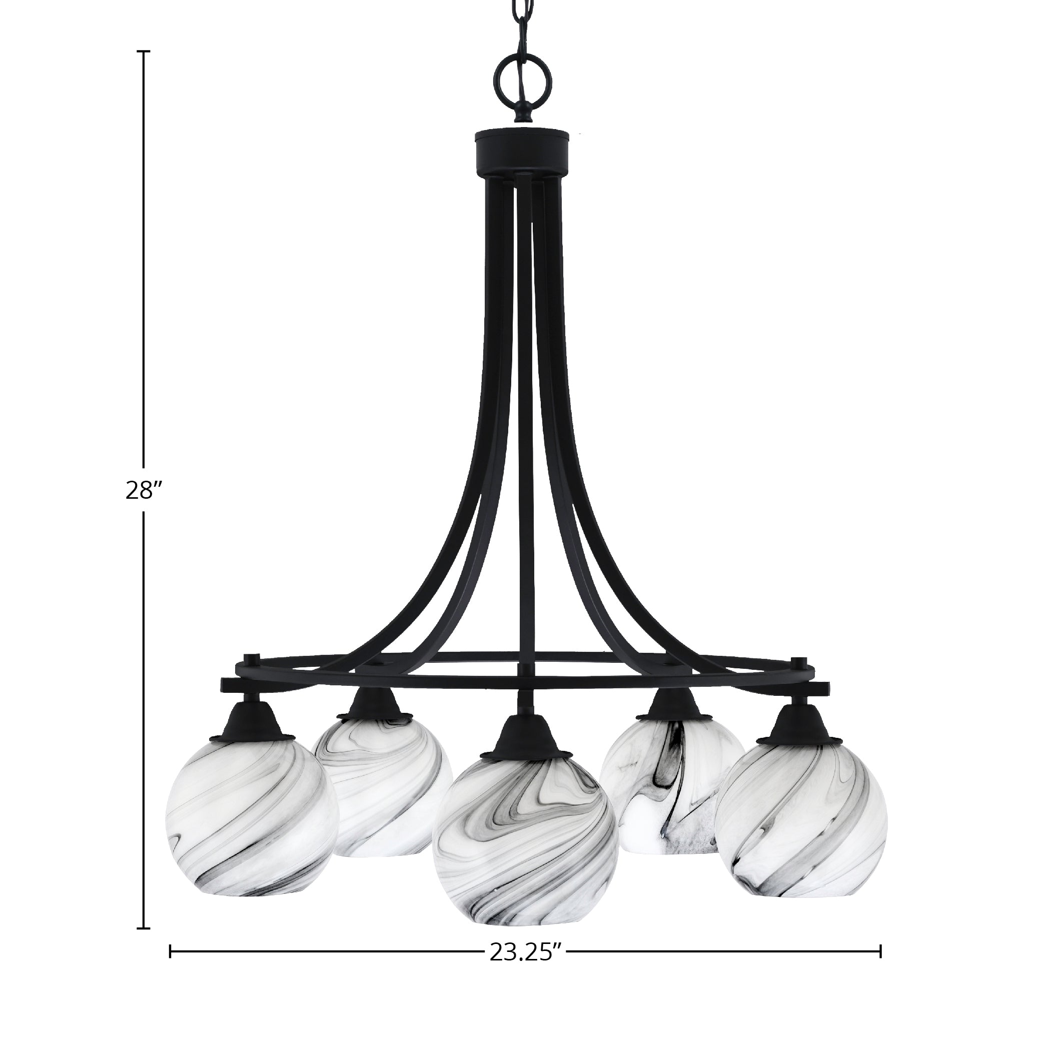 Paramount Five Light Chandelier in Matte Black with 5.75" Onyx Swirl Shade