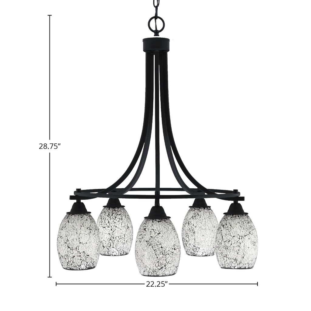 Paramount Five Light Chandelier in Matte Black with 5" Black Fusion Shade