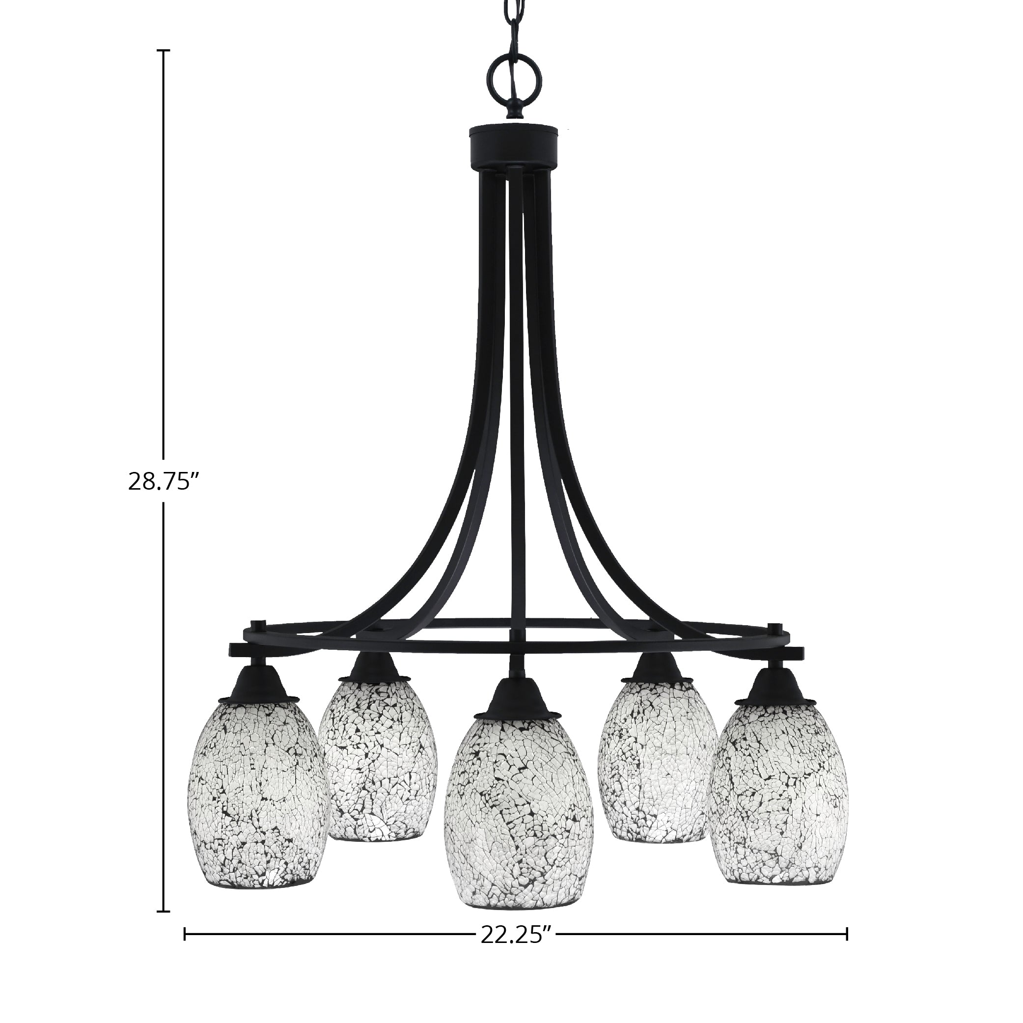 Paramount Five Light Chandelier in Matte Black with 5" Black Fusion Shade