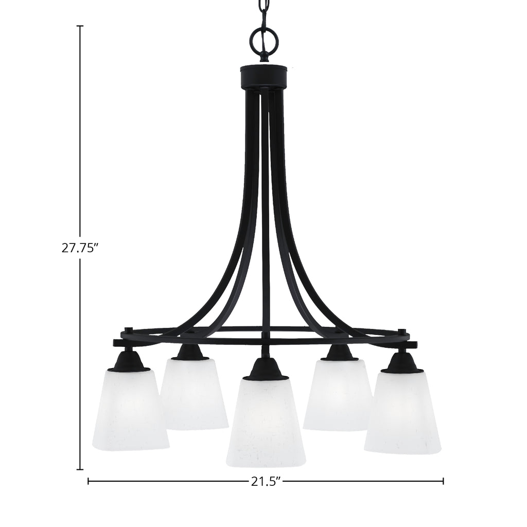 Paramount Five Light Chandelier in Matte Black with 4.5" Square White Muslin Shade