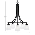 Paramount Five Light Chandelier in Matte Black with 4.5" Square White Muslin Shade
