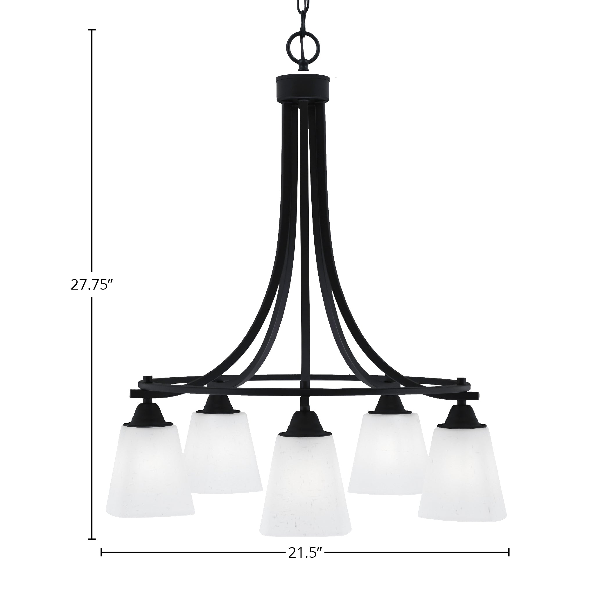 Paramount Five Light Chandelier in Matte Black with 4.5" Square White Muslin Shade