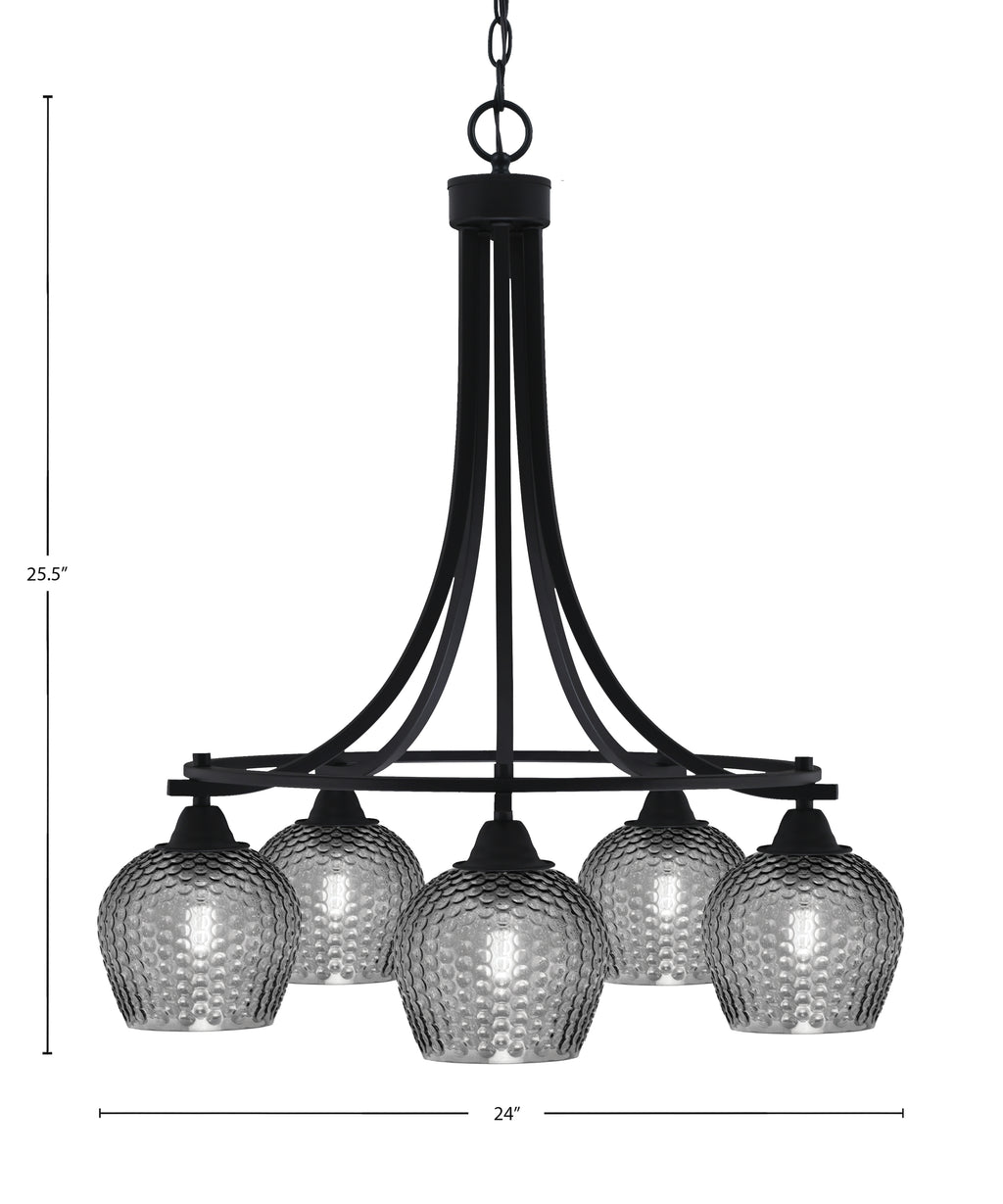 Paramount Five Light Chandelier in Matte Black with Smoke Textured Shade